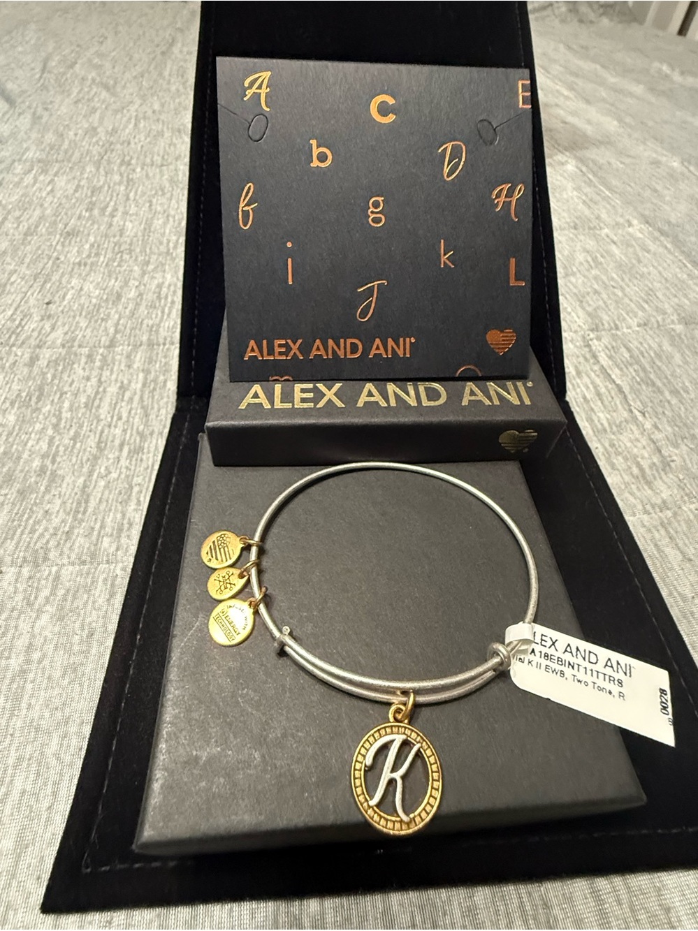 Alex and Ani Gold and Silver Initial 'K' Charm Bangle Bracelet